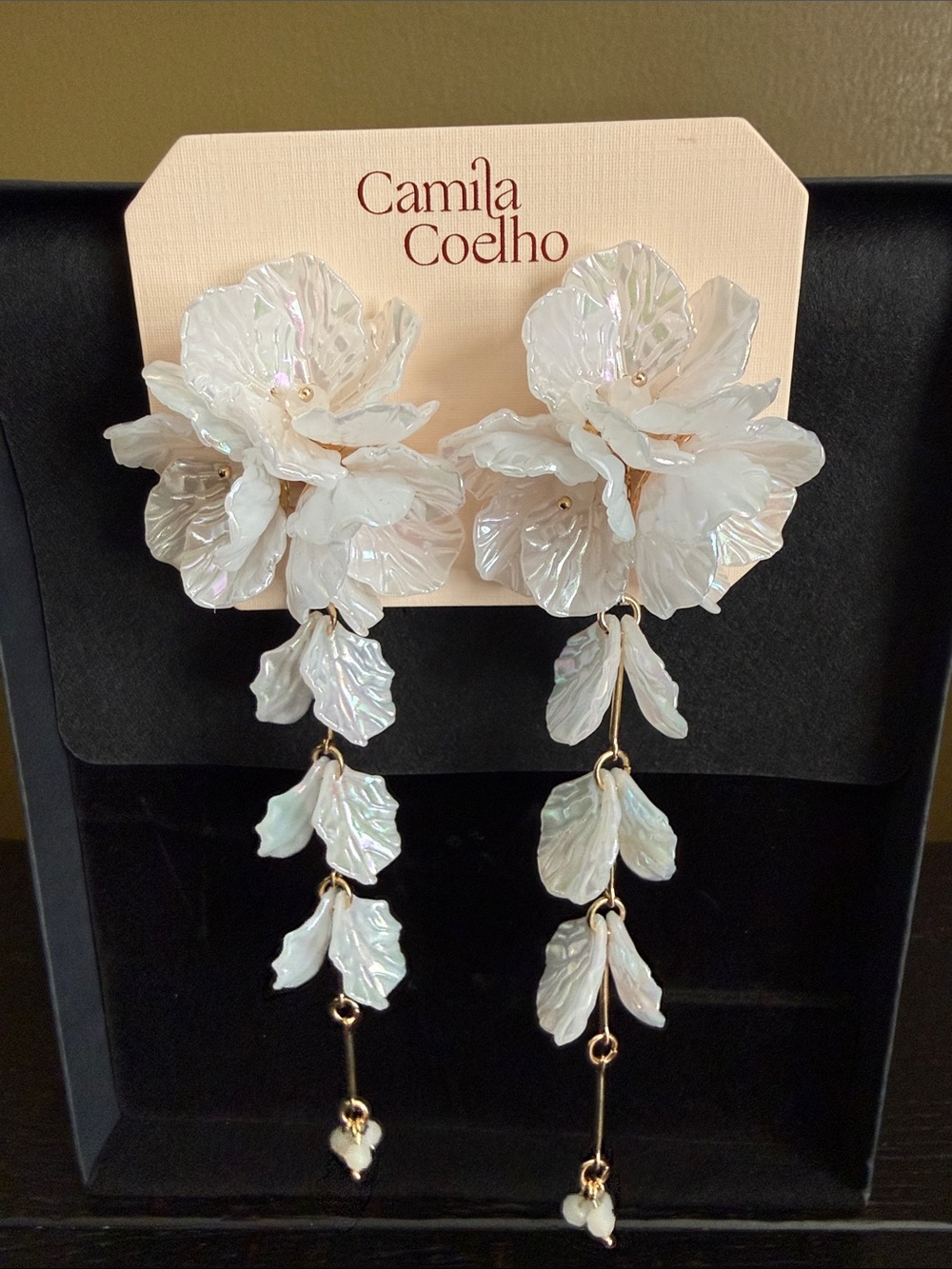 Camila Coelho Iridescent White Floral Cascade Drop Earrings